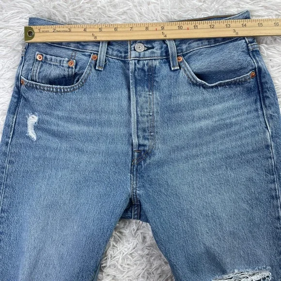 Levis Pants Womens 29x28 Blue 501S Skinny Button Fly Distressed Denim Jeans - Picture 10 of 14